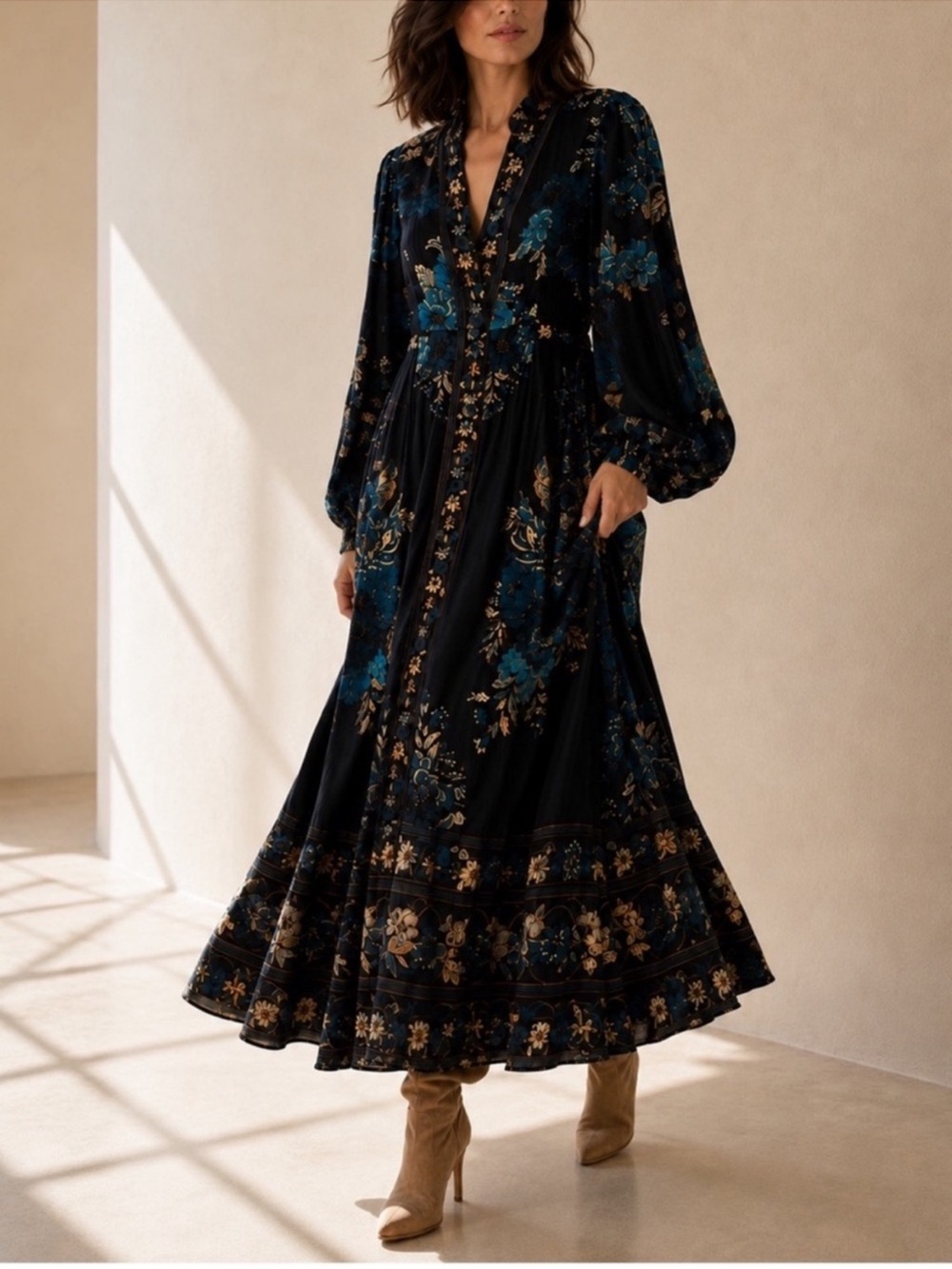 Caroline Constas Blossom Tapestry Long Sleeve Maxi